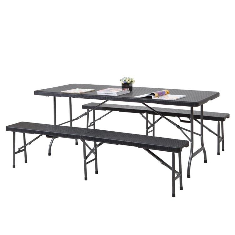 Ławka cateringowa składana w kolorze czarnym.