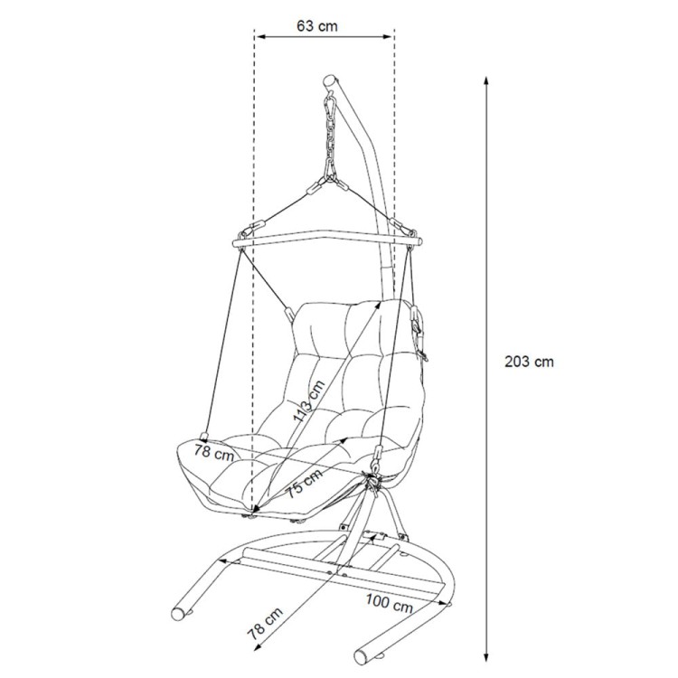 Fotel wiszący z obszerną poduchą.