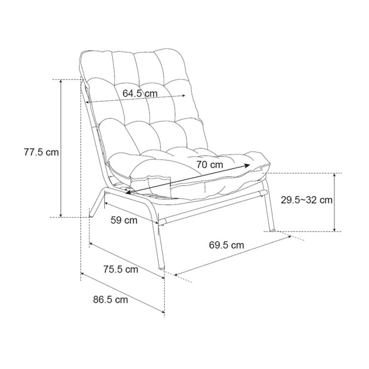 Fotel ogrodowy z grubą poduszką w szarym kolorze.