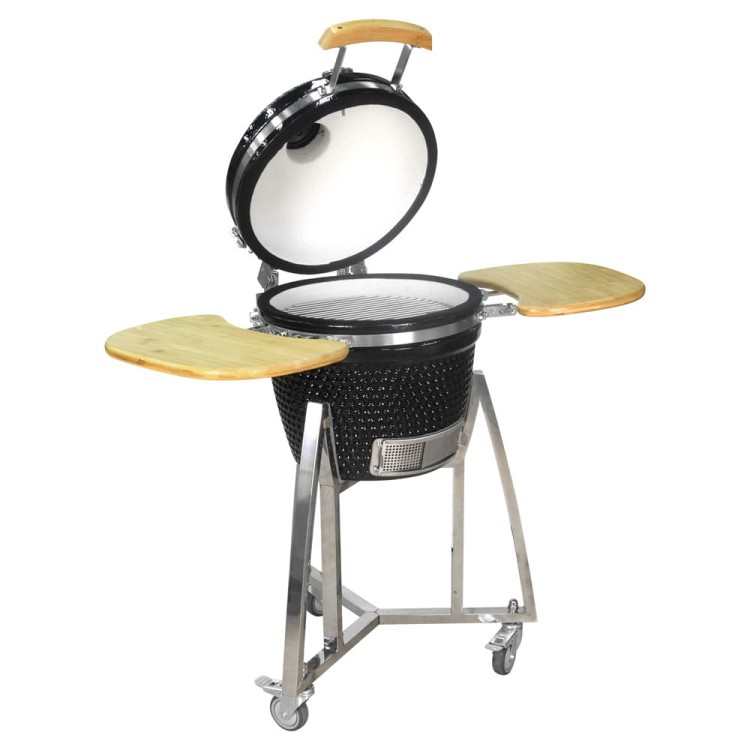 Grill ceramiczny z półkami bocznymi.