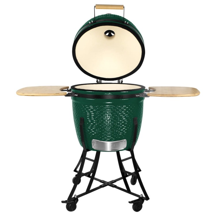 Ceramiczny grill węglowy z półkami.