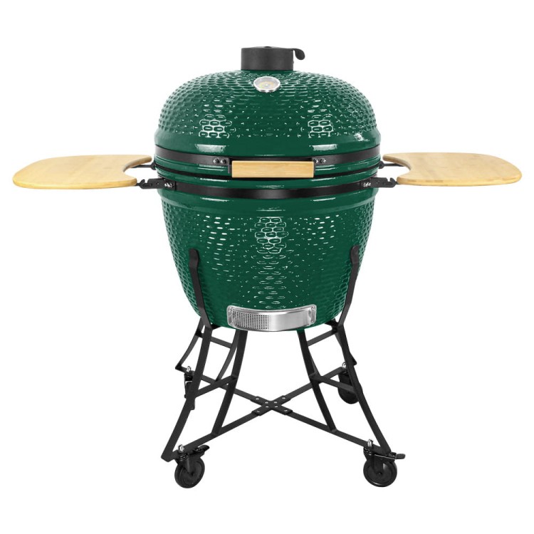 Grill ceramiczny węglowy z półkami bocznymi.