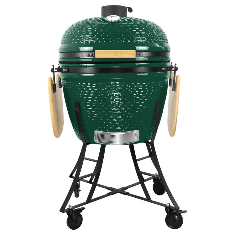 Grill ceramiczny węglowy z półkami bocznymi.