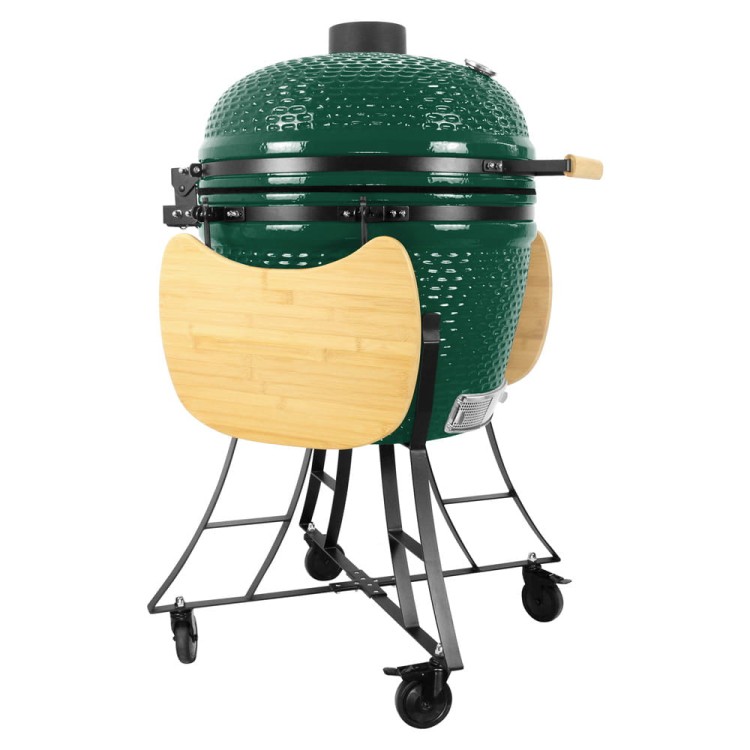 Grill ceramiczny węglowy z półkami bocznymi.