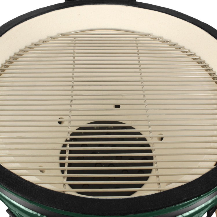 Grill ceramiczny węglowy z półkami bocznymi.