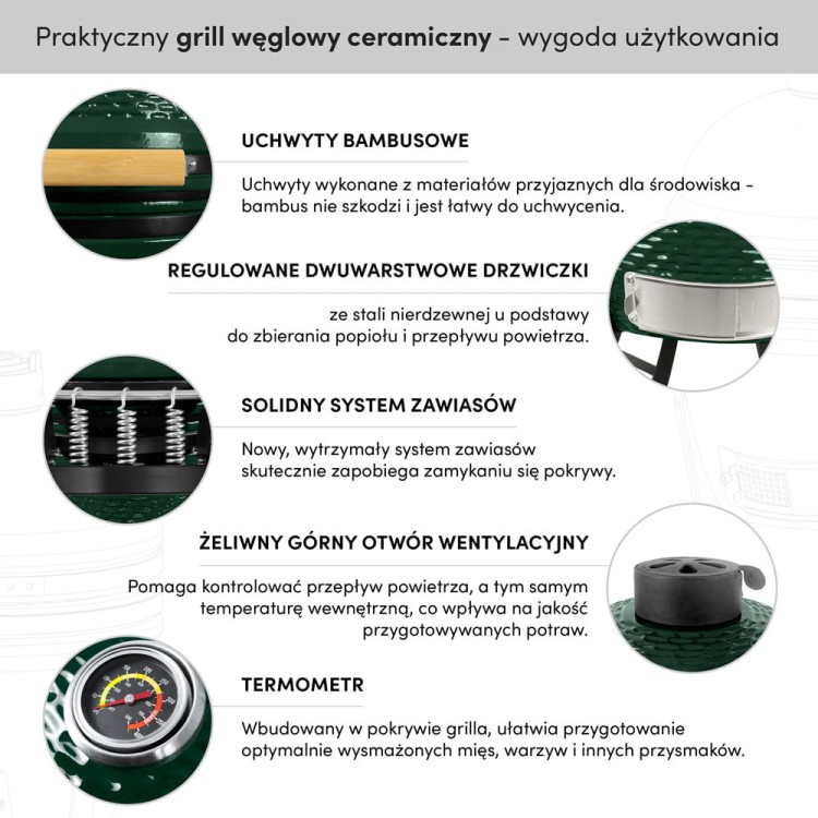Ceramiczny grill węglowy z polkami.