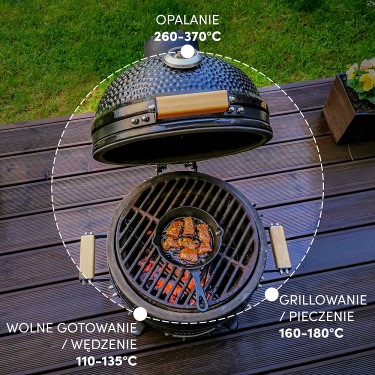 Ceramiczny grill węglowy z polkami.