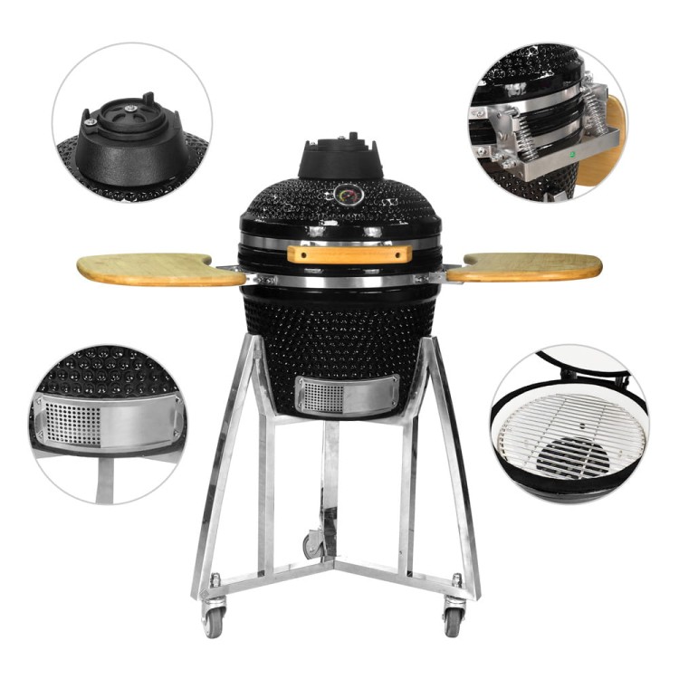 Grill ceramiczny z półkami bocznymi.