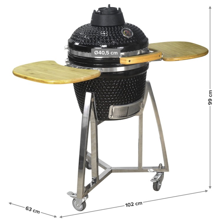 Grill ceramiczny z półkami bocznymi.
