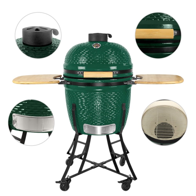 Ceramiczny grill węglowy z półkami.