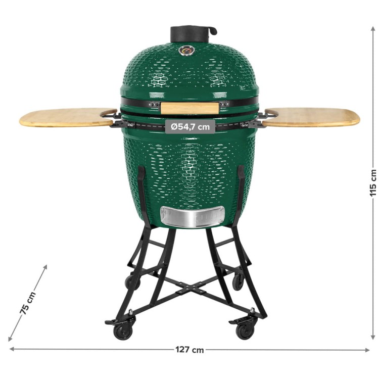 Ceramiczny grill węglowy z półkami.