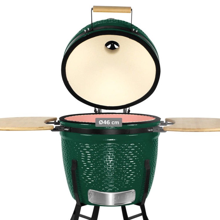 Ceramiczny grill węglowy z półkami.