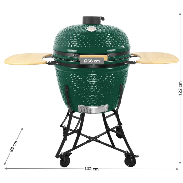 Grill ceramiczny węglowy z półkami bocznymi.