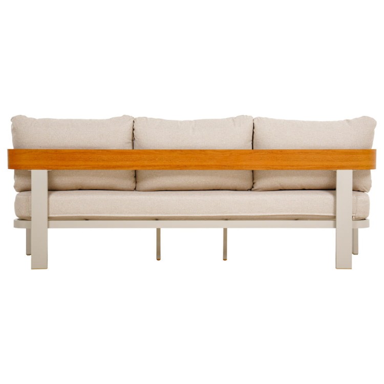 Zestaw mebli ogrodowych beżowych.