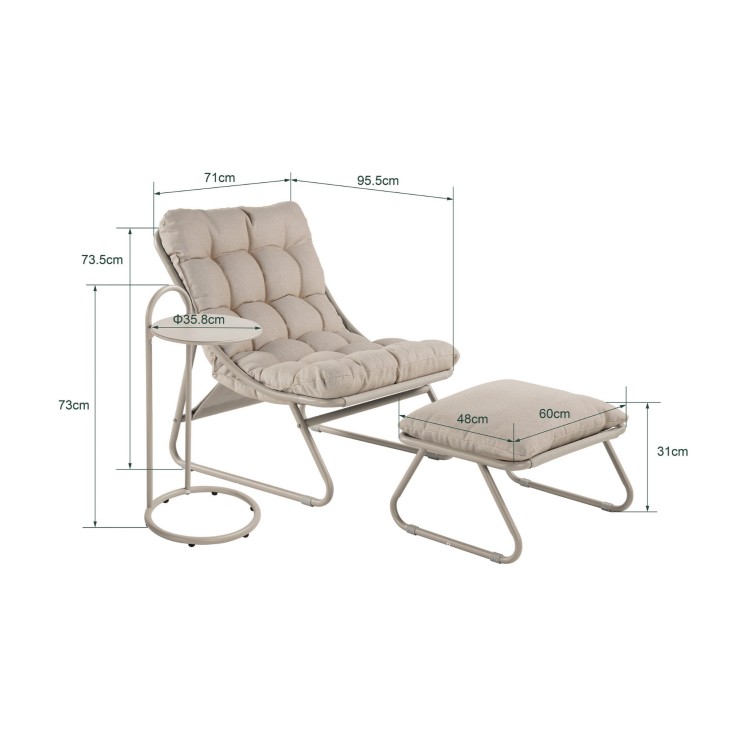 Fotel bujany z podnóżkiem i stolikiem.