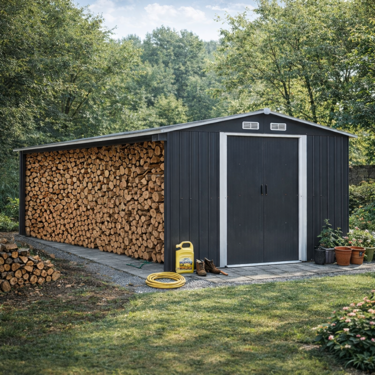 Domek narzędziowy ze składzikiem na drewno