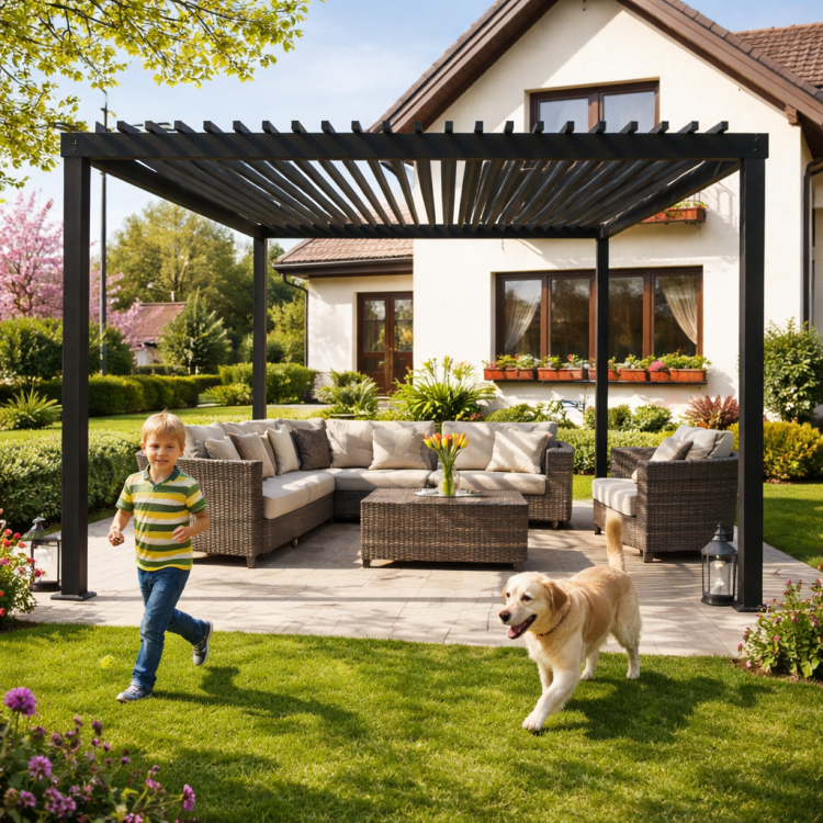 PERGOLA OGRODOWA 3X4X2.3M ALUMINIOWA ZE STALOWYM DACHEM