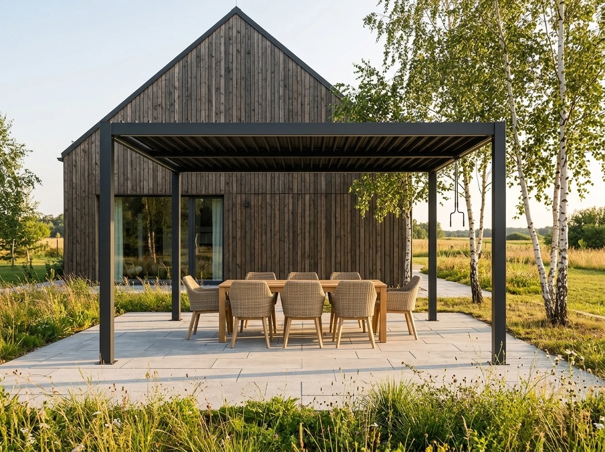 Antracytowa pergola ogrodowa 3 × 4 m z regulowanym dachem i oświetleniem LED