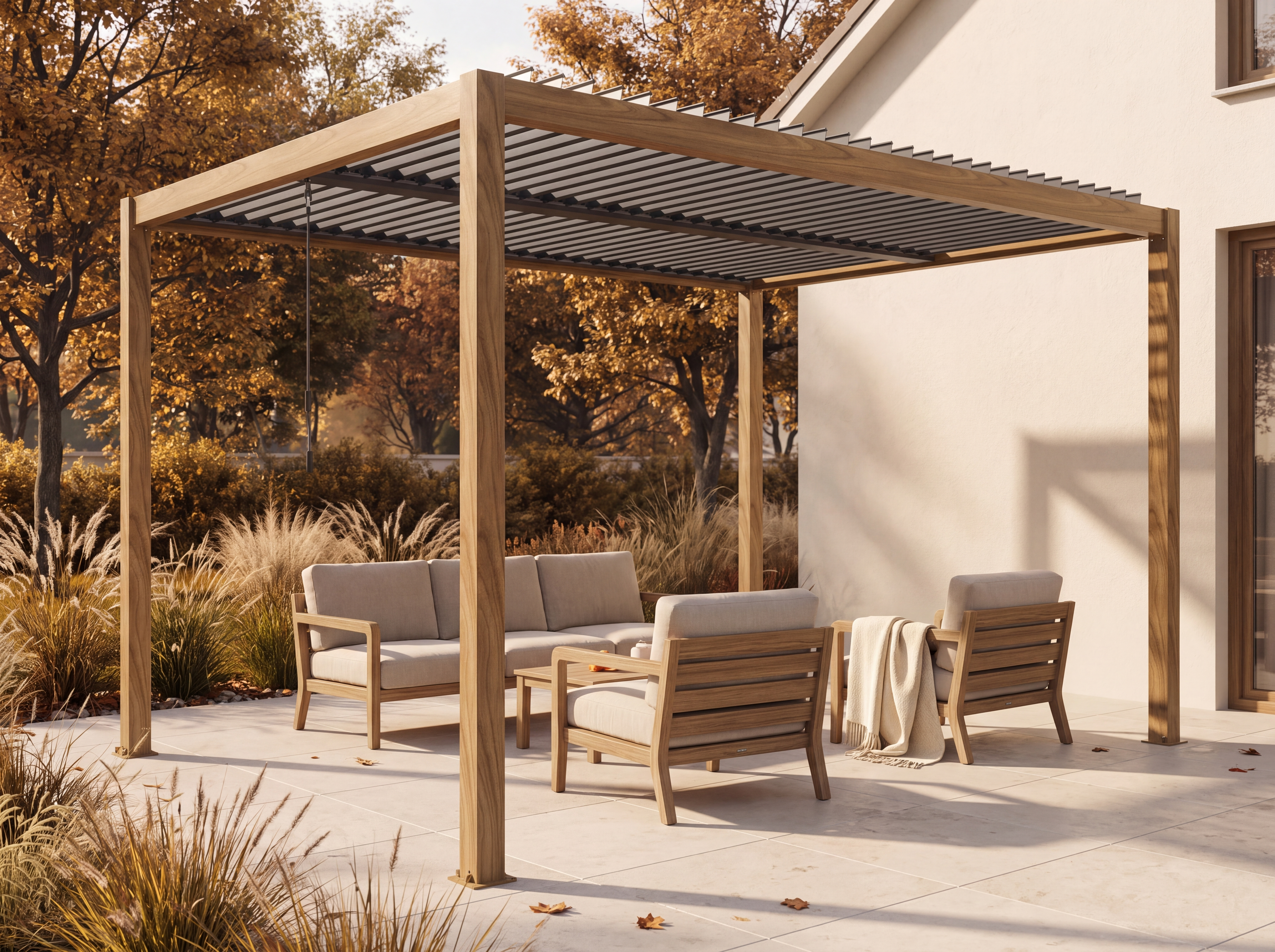 Antracytowa pergola ogrodowa 3 × 4 m z regulowanym dachem i oświetleniem LED