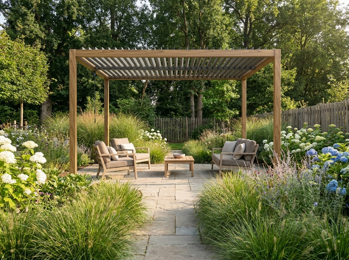 Antracytowa pergola ogrodowa 3 × 4 m z regulowanym dachem i oświetleniem LED