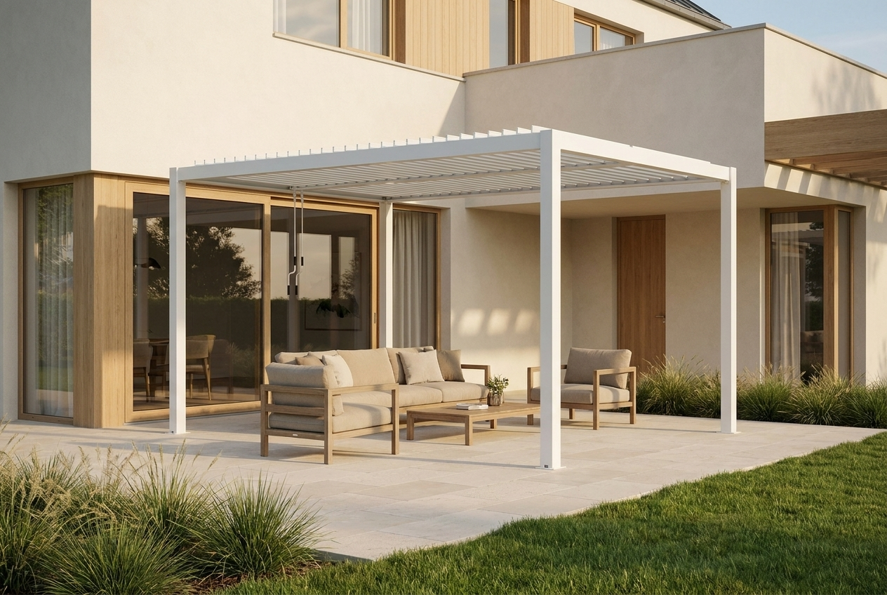 Antracytowa pergola ogrodowa 3 × 4 m z regulowanym dachem i oświetleniem LED