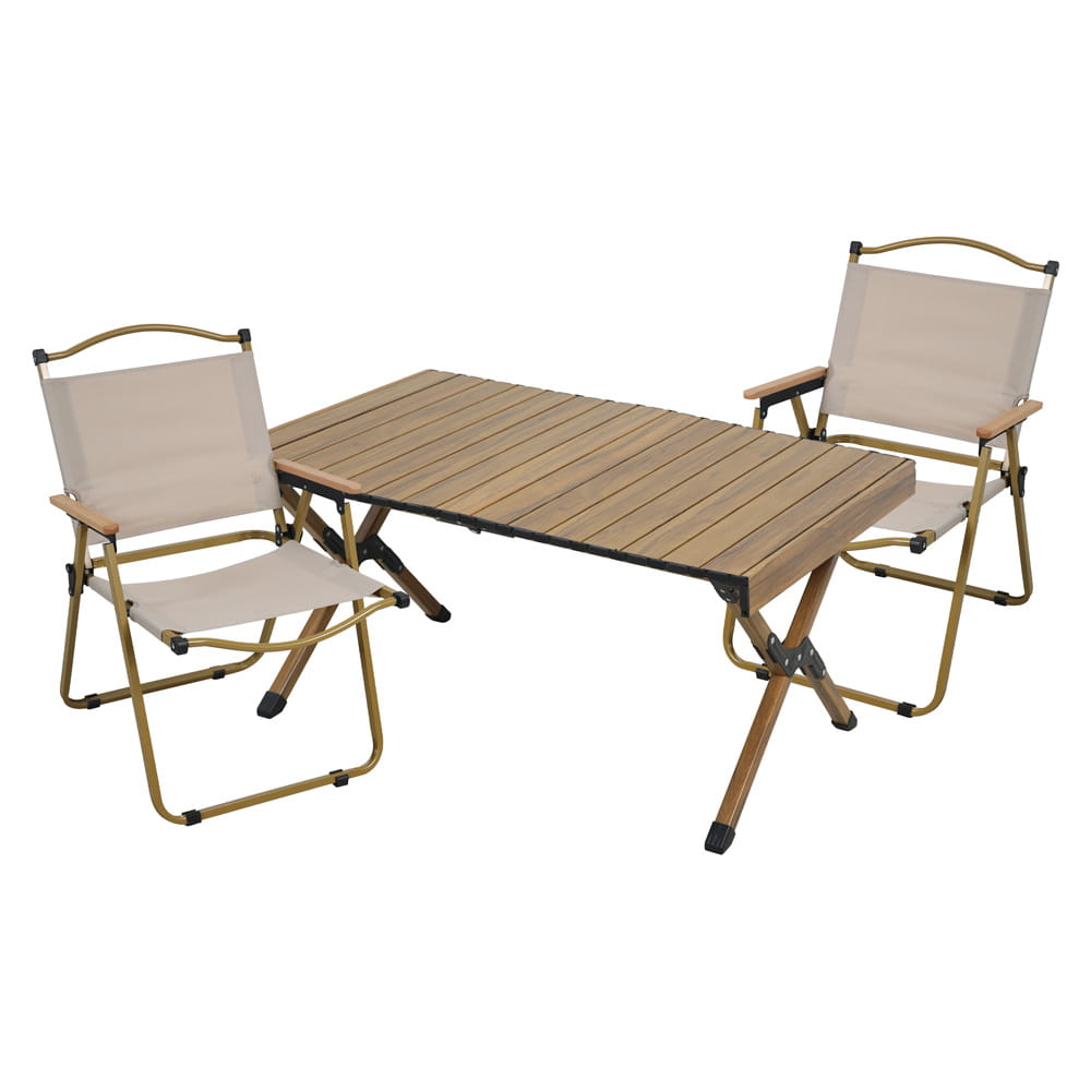 ZESTAW MEBLI KEMPINGOWYCH DREVO STOLIK 90 CM I 2 KRZESŁA 78 CM