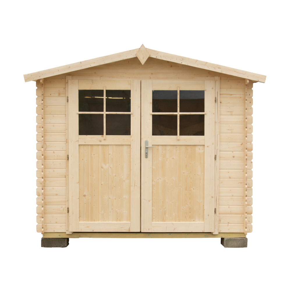DREWNIANY DOMEK 216×266 CM OGRODOWY ZŁOCIEŃ ZE ŚWIERKU – Z DWUSKRZYDŁOWYMI DRZWIAMI