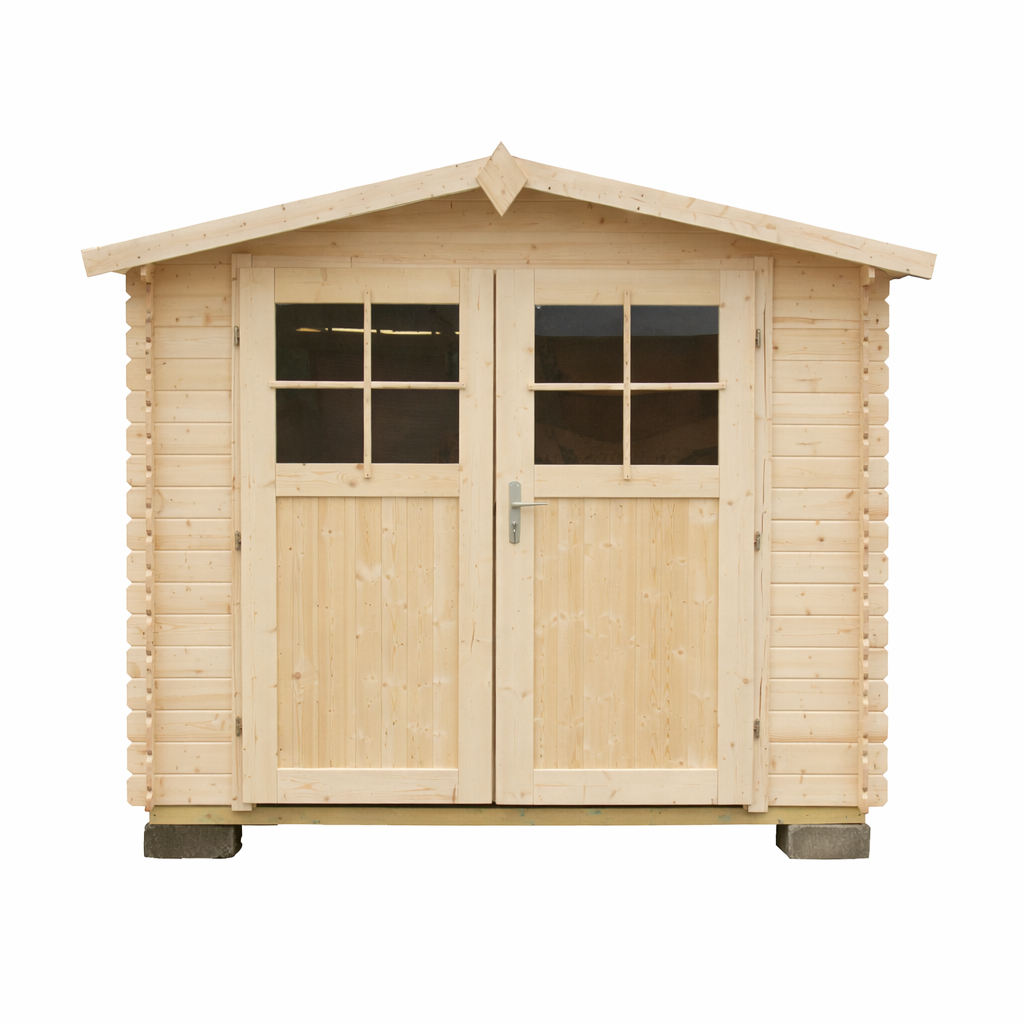 DREWNIANY DOMEK 266×266 CM OGRODOWY ZŁOCIEŃ ZE ŚWIERKU – Z DWUSKRZYDŁOWYMI DRZWIAMI